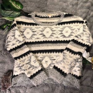 Tribal Pattern Fuzzy Sweater